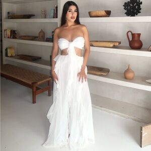 SOLD Cut out maxi ruffle dress in white